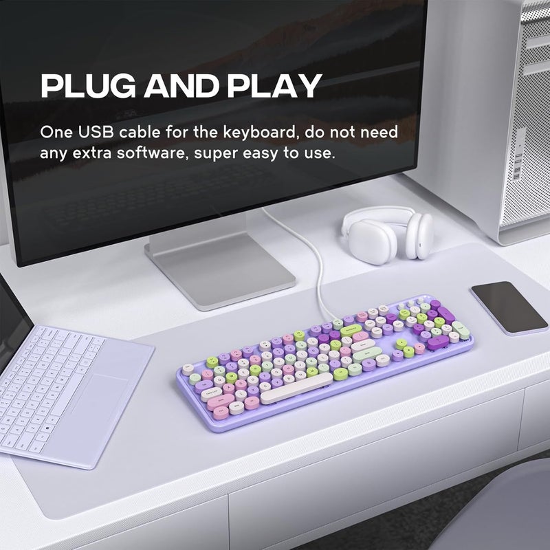 Atelus Computer Wired Keyboard, Plug Play USB Full-Size Keyboard with Large Number Pad, Caps Indicators, Foldable Stands, for Windows 7/8/10 PC Laptop (Purple Colorful) - Image 5